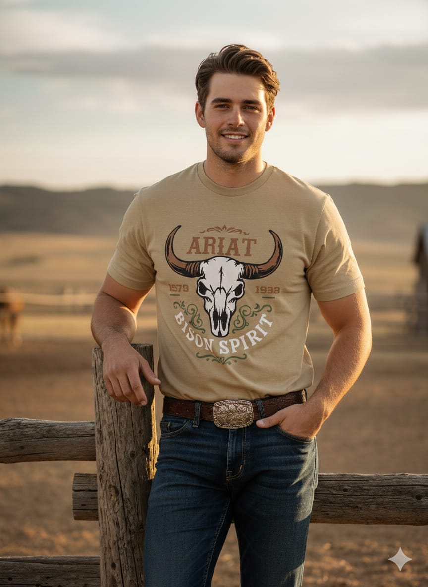 Playera Vaquera Cráneo y Letra Western