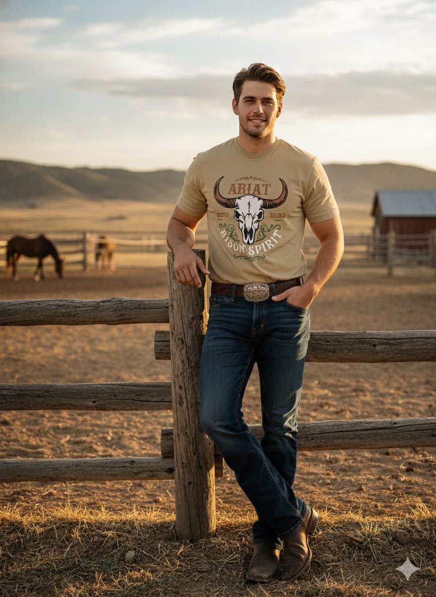 Playera Vaquera Cráneo y Letra Western