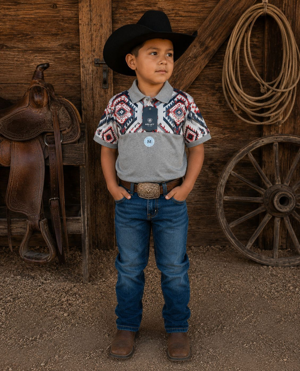 Paquete playera vaquera cuello polo niño.