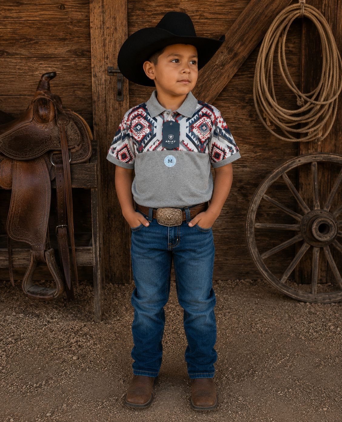 Paquete playera vaquera cuello polo niño.
