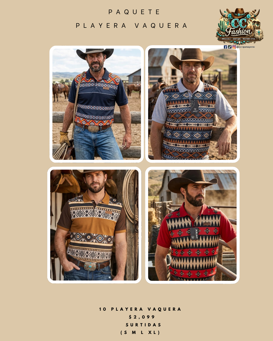 Paquete playera vaquera cuello polo caballero