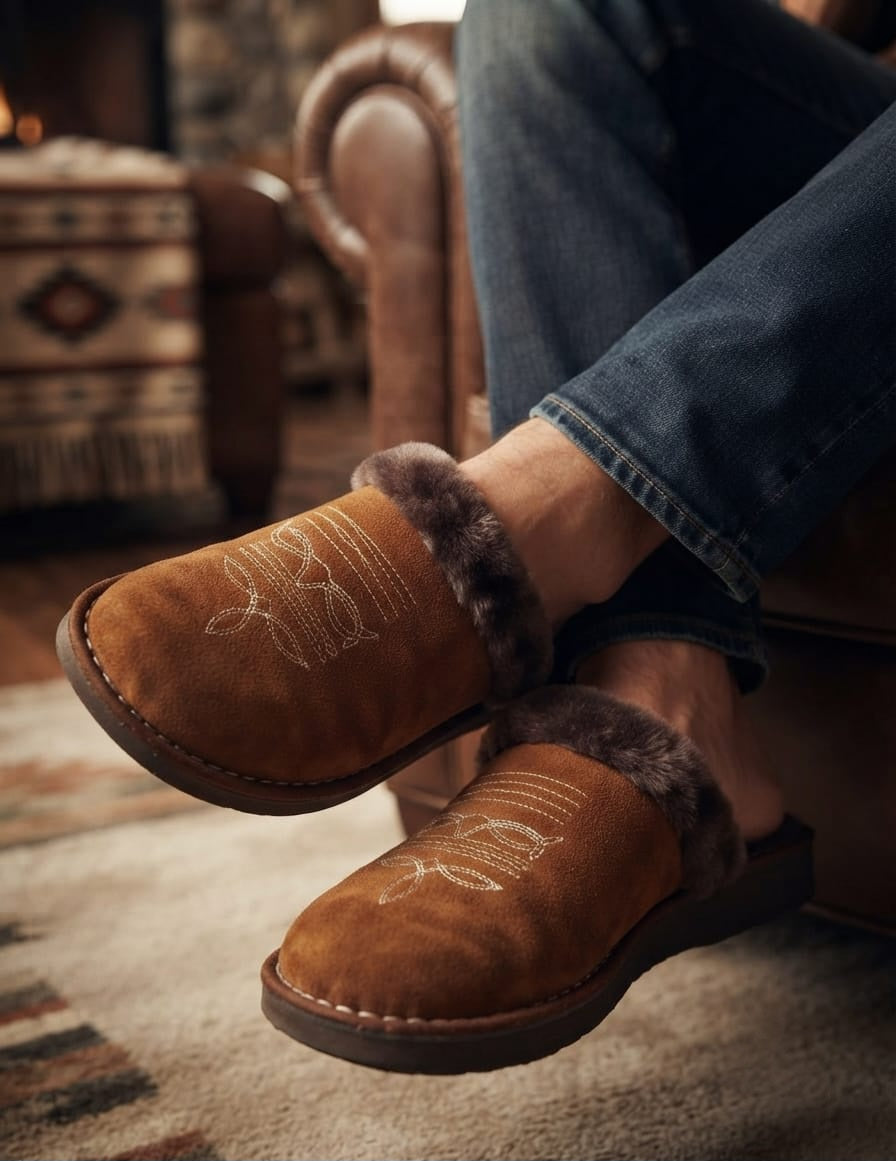 Pantufla vaquera de gamuza para caballero