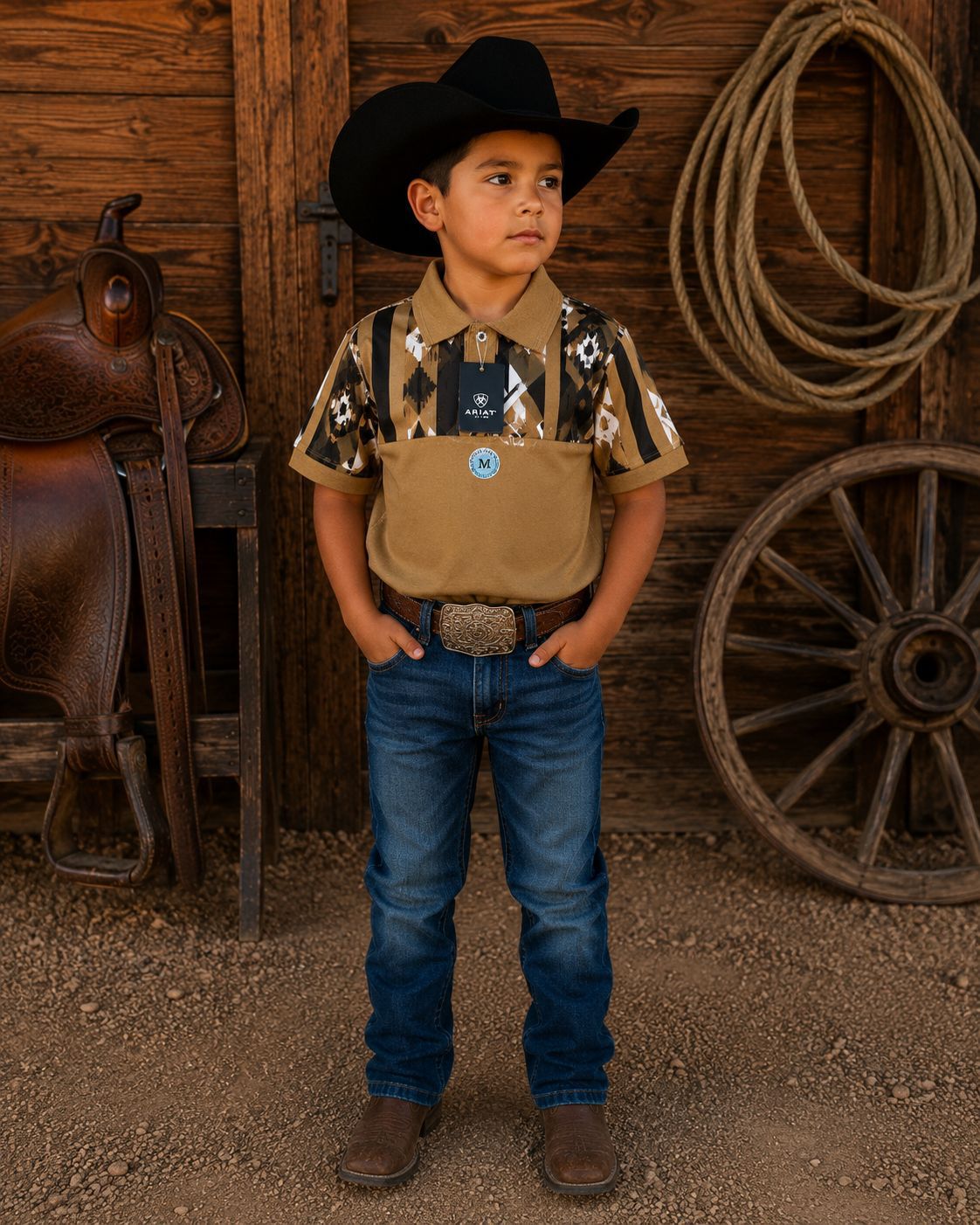Paquete playera vaquera cuello polo niño.