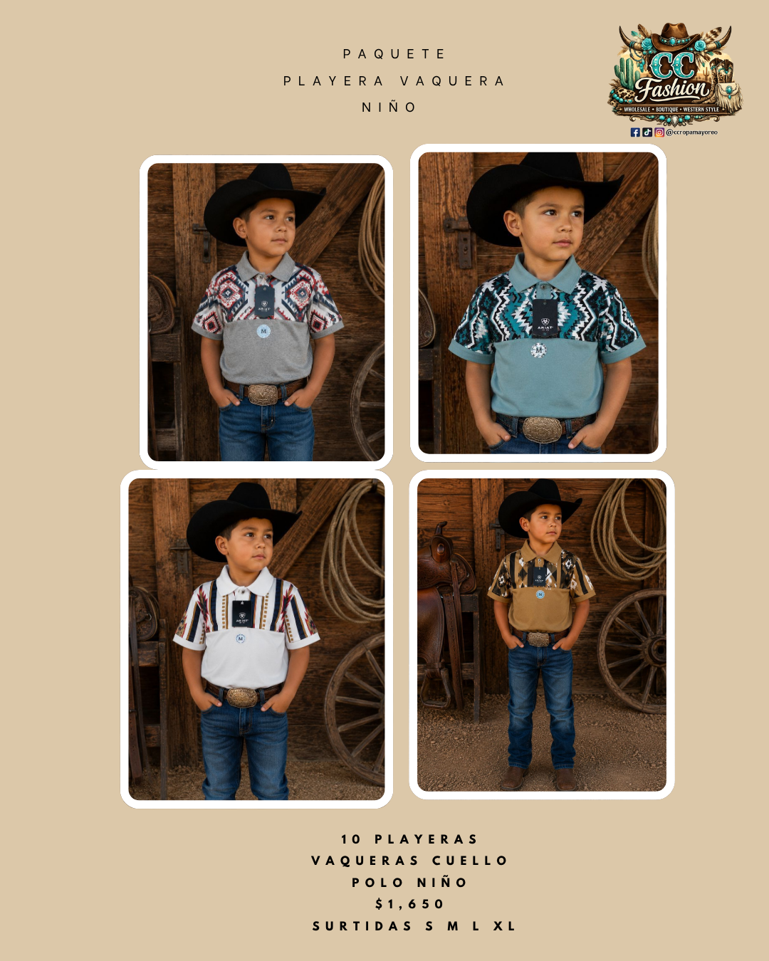 Paquete playera vaquera cuello polo niño.