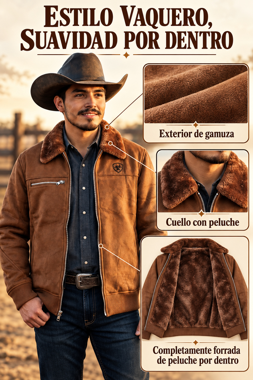Chamarra Ariat de Gamuza Con Interior de Peluche Para Caballero