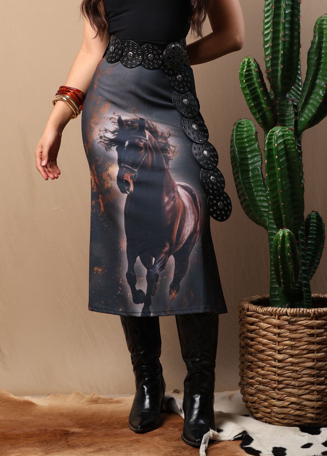 Falda vaquera para dama con estampado de caballos
