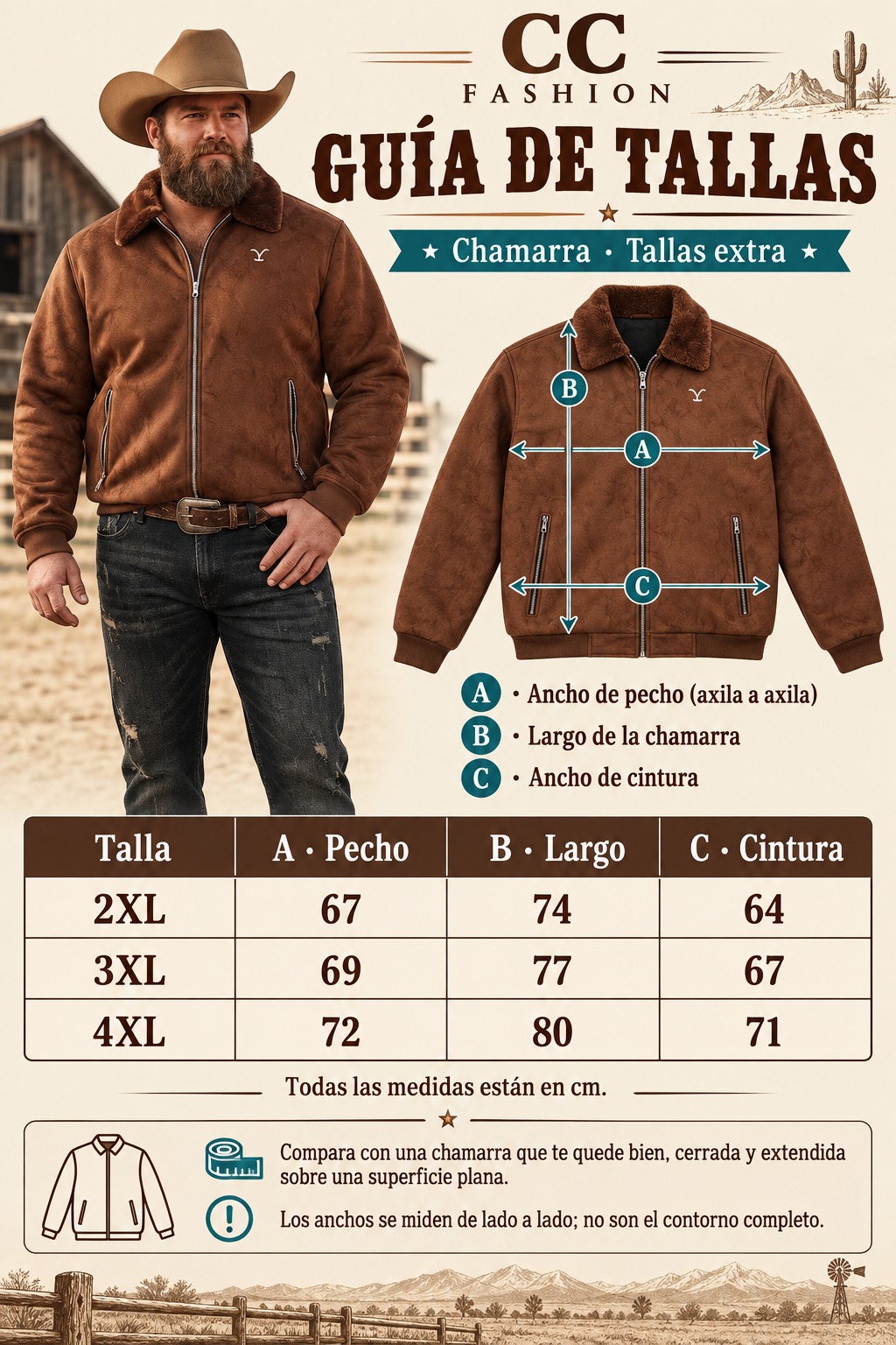 Chamarra Vaquera de Caballero Tallas Extra 2XL–4XL